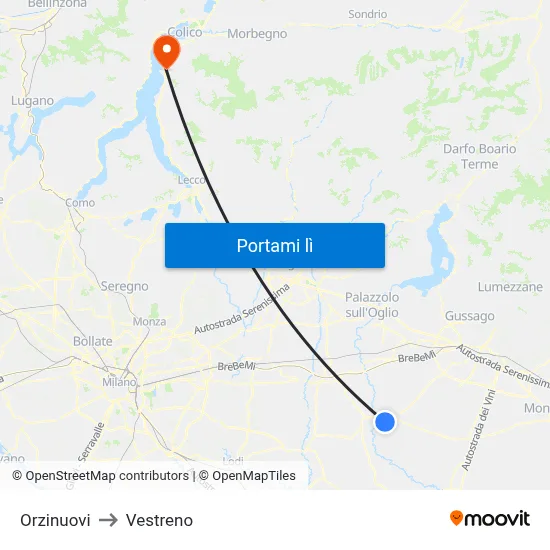 Orzinuovi to Vestreno map