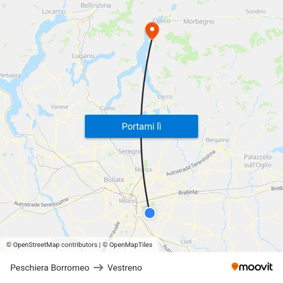 Peschiera Borromeo to Vestreno map
