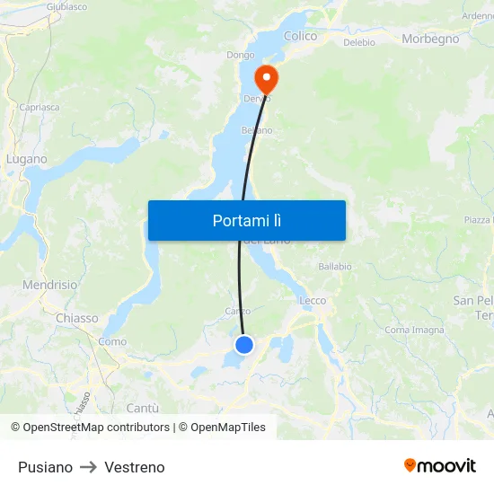 Pusiano to Vestreno map