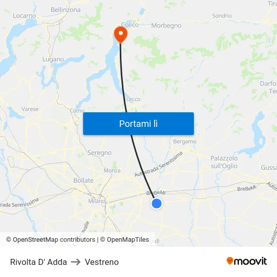 Rivolta D' Adda to Vestreno map
