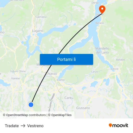 Tradate to Vestreno map
