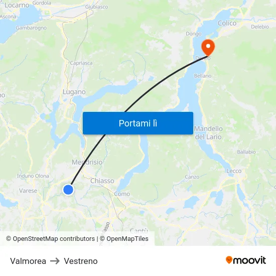 Valmorea to Vestreno map