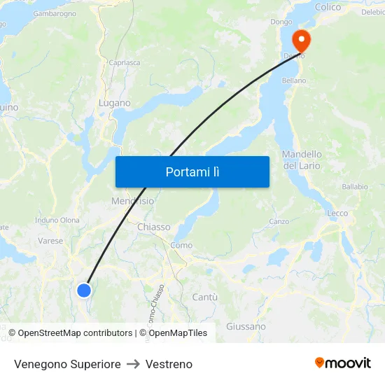 Venegono Superiore to Vestreno map