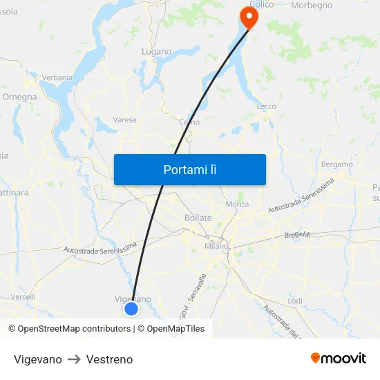 Vigevano to Vestreno map