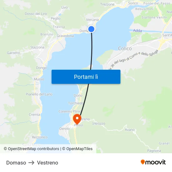 Domaso to Vestreno map