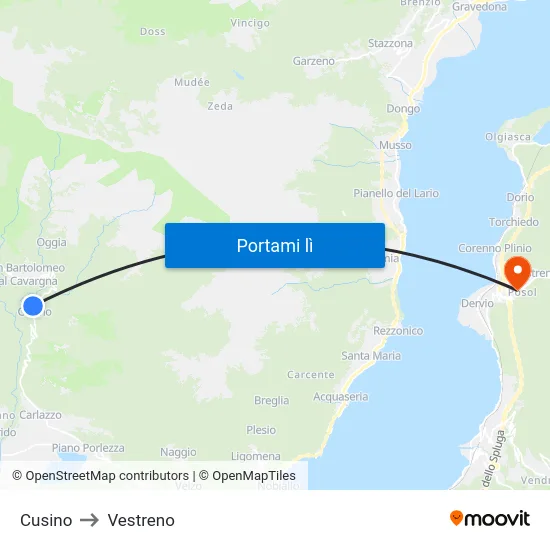 Cusino to Vestreno map