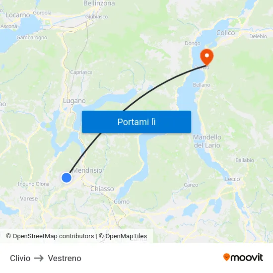 Clivio to Vestreno map