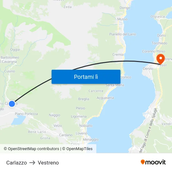 Carlazzo to Vestreno map
