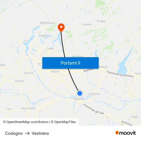 Codogno to Vestreno map