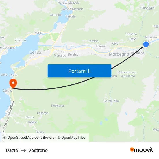 Dazio to Vestreno map