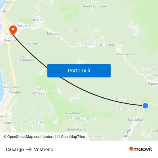 Casargo to Vestreno map