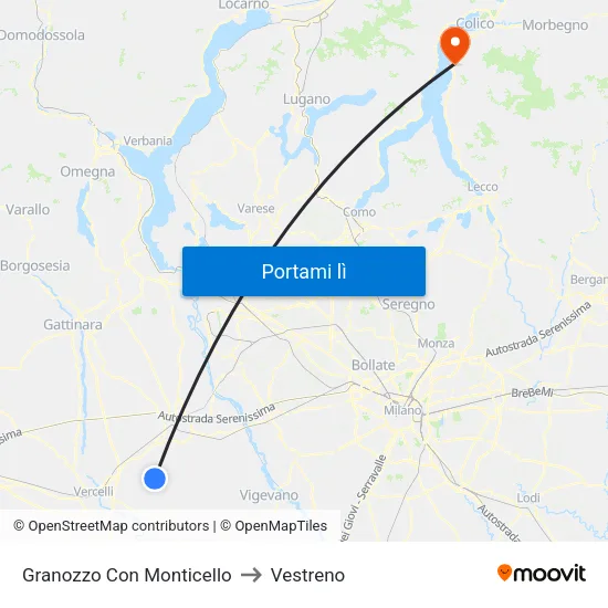 Granozzo Con Monticello to Vestreno map