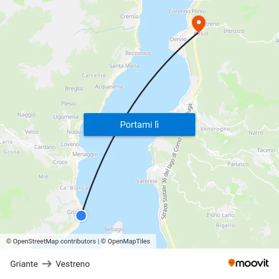 Griante to Vestreno map