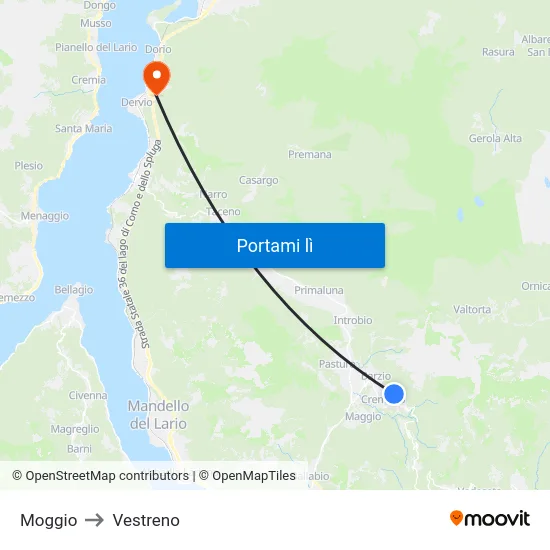 Moggio to Vestreno map