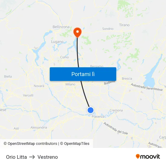 Orio Litta to Vestreno map