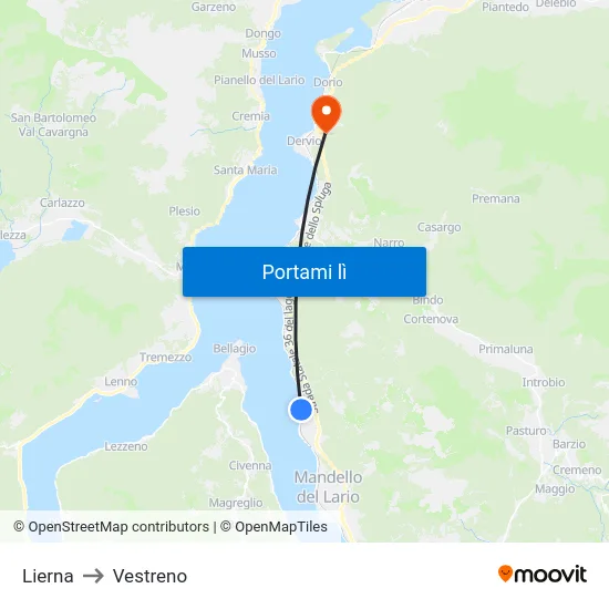 Lierna to Vestreno map