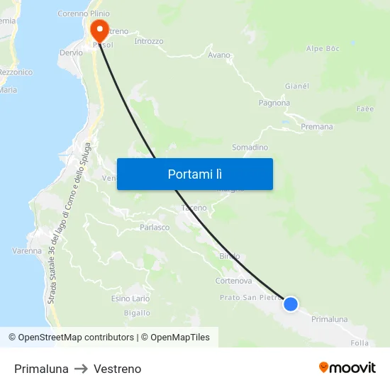 Primaluna to Vestreno map