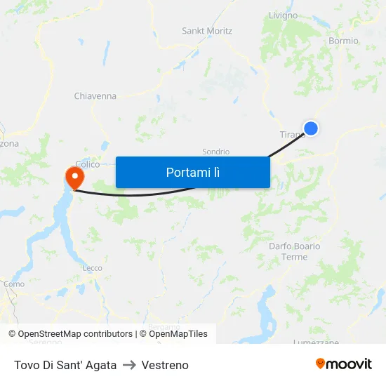 Tovo Di Sant' Agata to Vestreno map