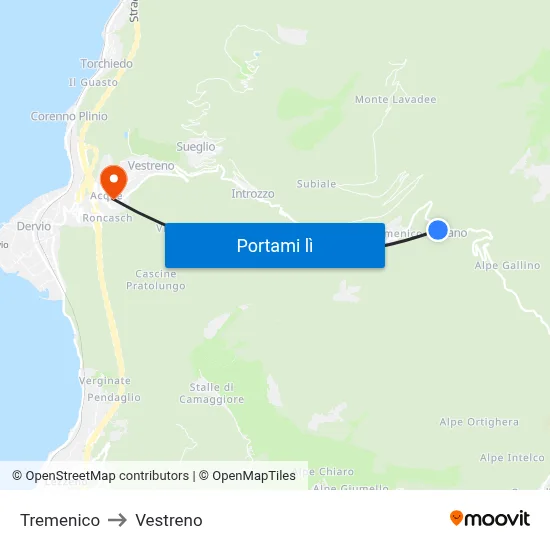 Tremenico to Vestreno map