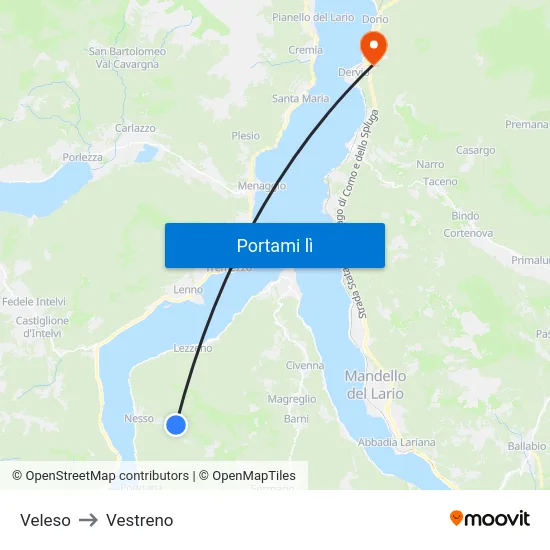 Veleso to Vestreno map