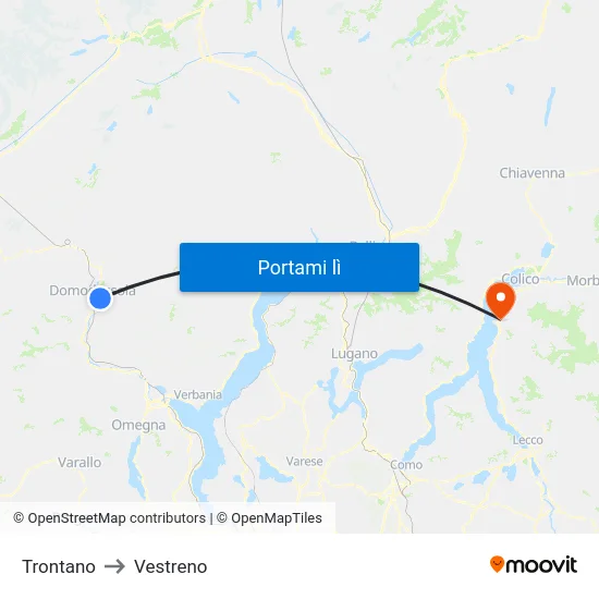 Trontano to Vestreno map
