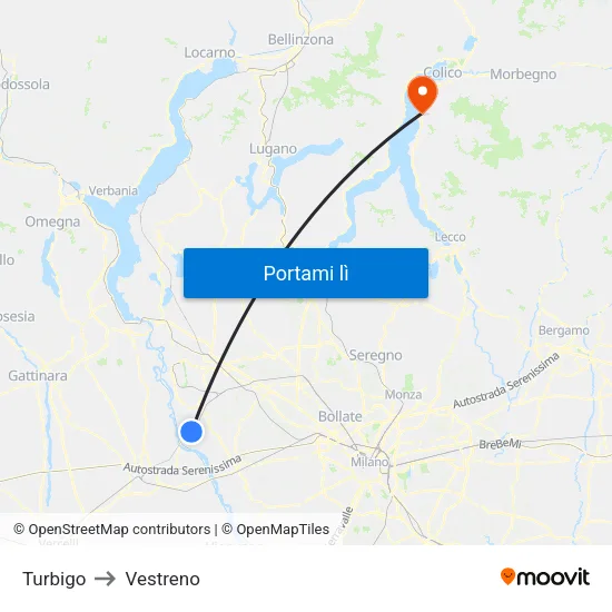 Turbigo to Vestreno map