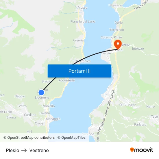 Plesio to Vestreno map