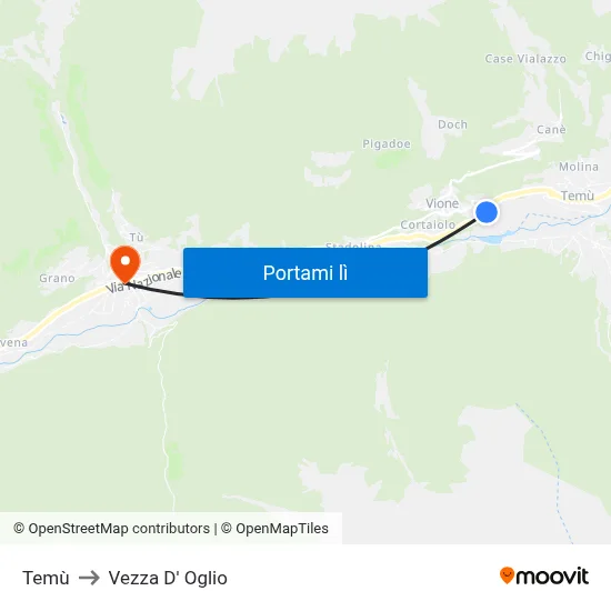 Temù to Vezza D' Oglio map
