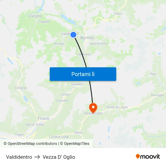 Valdidentro to Vezza D' Oglio map