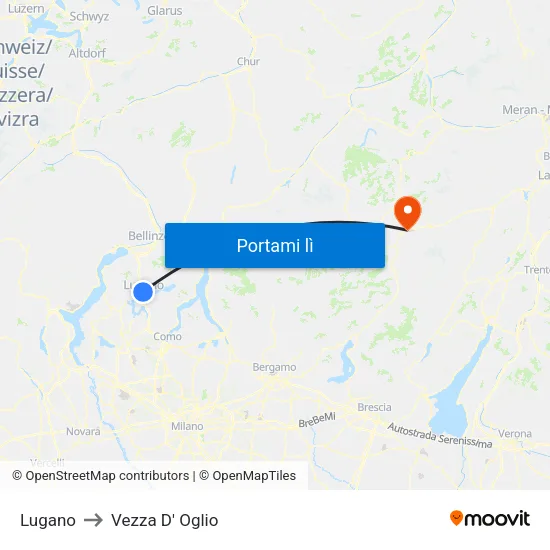 Lugano to Vezza D' Oglio map