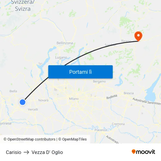 Carisio to Vezza D' Oglio map