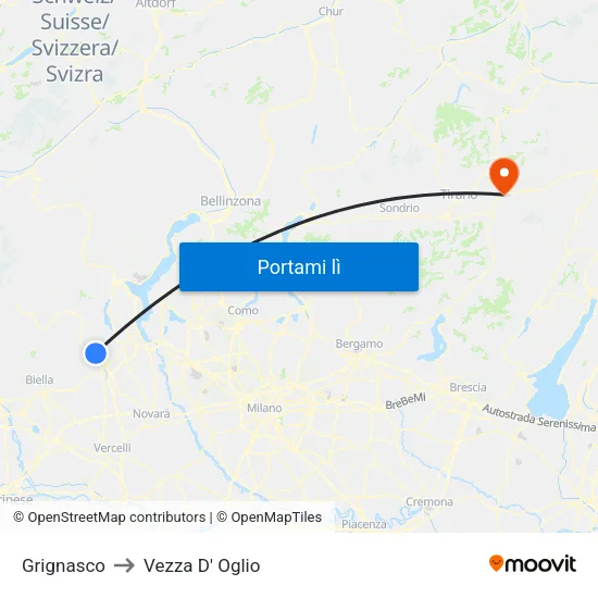 Grignasco to Vezza D' Oglio map