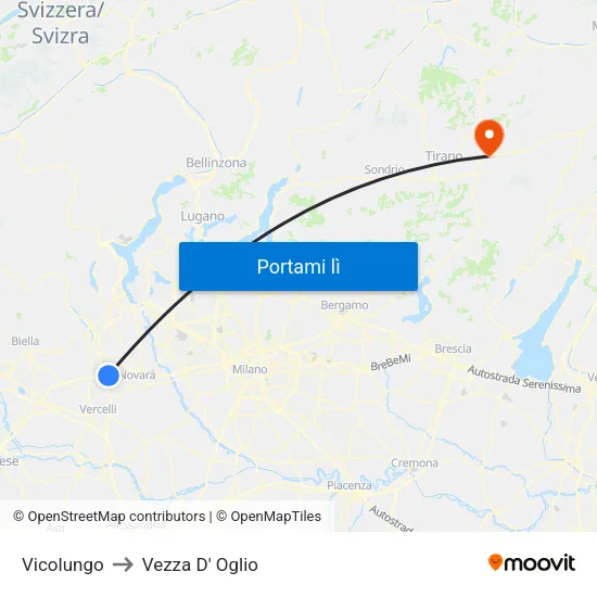 Vicolungo to Vezza D' Oglio map