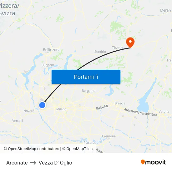 Arconate to Vezza D' Oglio map