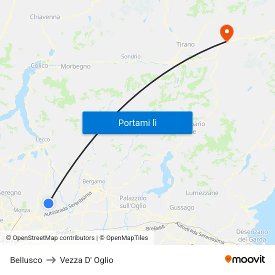 Bellusco to Vezza D' Oglio map