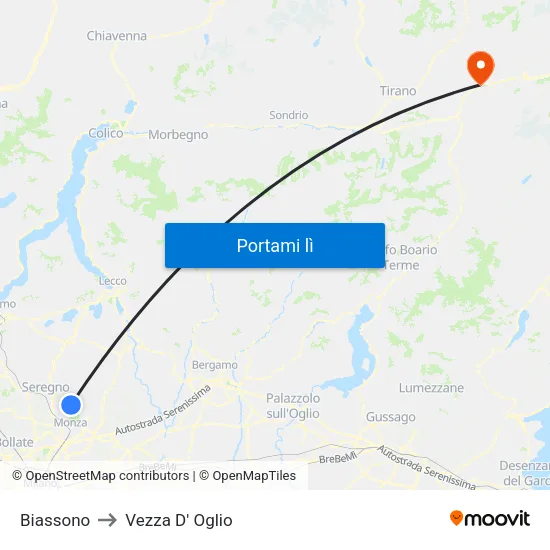 Biassono to Vezza D' Oglio map