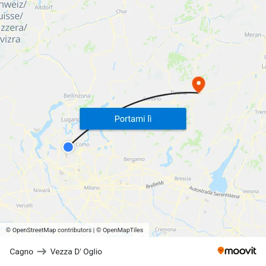 Cagno to Vezza D' Oglio map