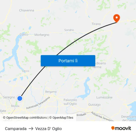 Camparada to Vezza D' Oglio map
