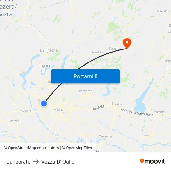 Canegrate to Vezza D' Oglio map