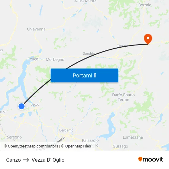 Canzo to Vezza D' Oglio map