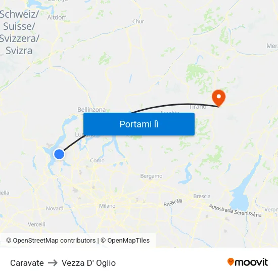Caravate to Vezza D' Oglio map