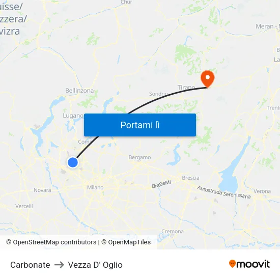 Carbonate to Vezza D' Oglio map