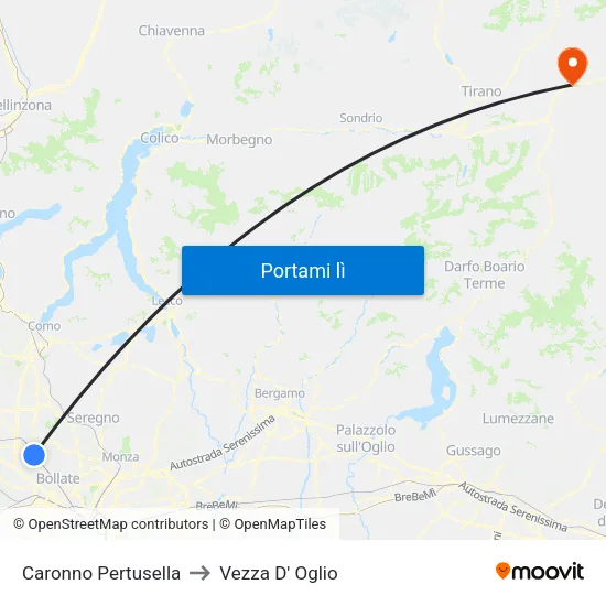 Caronno Pertusella to Vezza D' Oglio map