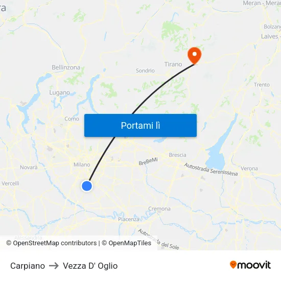 Carpiano to Vezza D' Oglio map