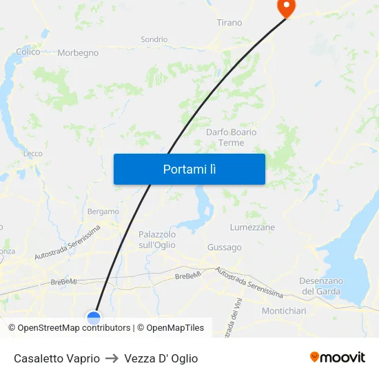 Casaletto Vaprio to Vezza D' Oglio map