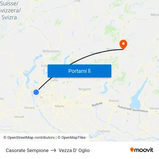 Casorate Sempione to Vezza D' Oglio map