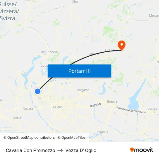 Cavaria Con Premezzo to Vezza D' Oglio map