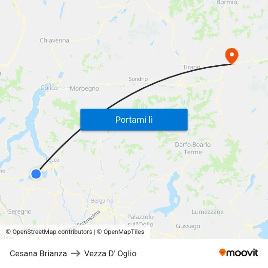 Cesana Brianza to Vezza D' Oglio map