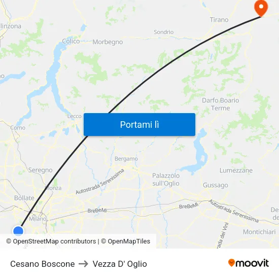 Cesano Boscone to Vezza D' Oglio map