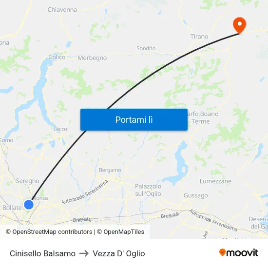 Cinisello Balsamo to Vezza D' Oglio map